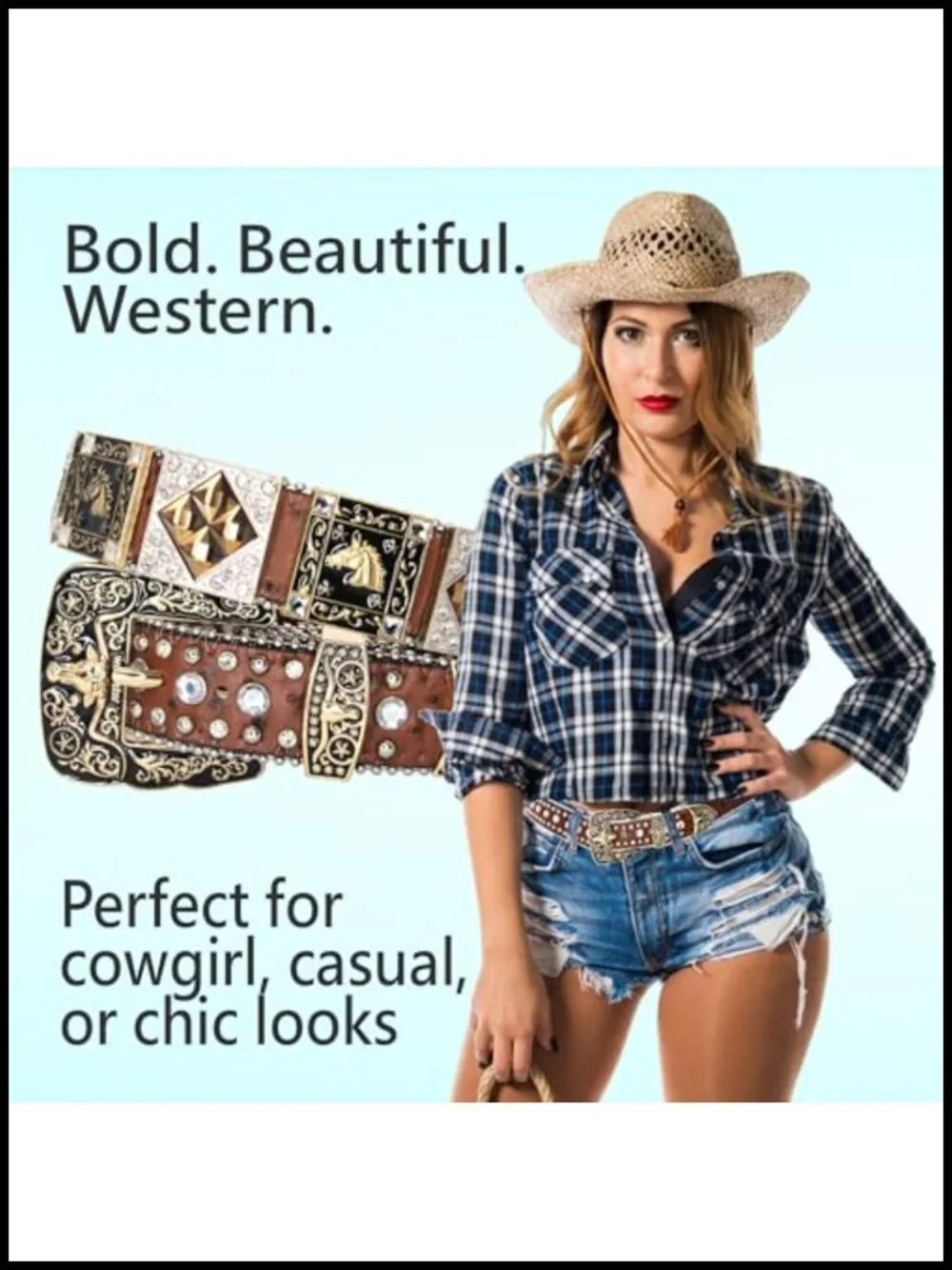 Genuine Leather Rhinestone Crystal Stud Western Belt